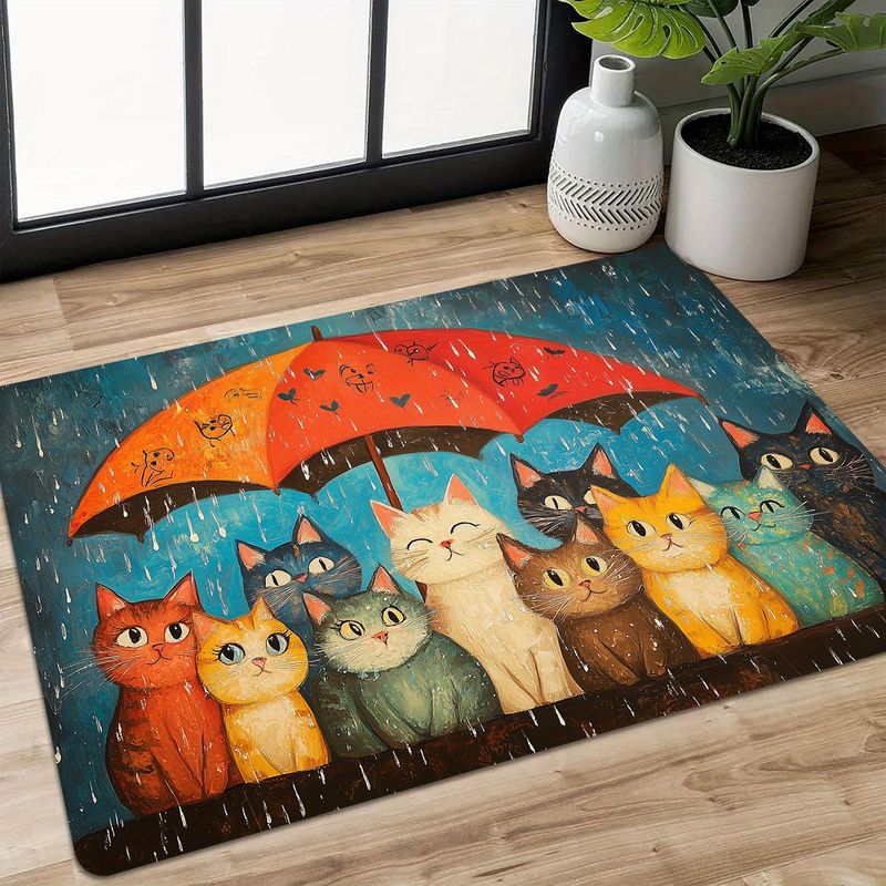 Home Decor Under 1000 - VIKAMA Rainy Day Cats Under Umbrella