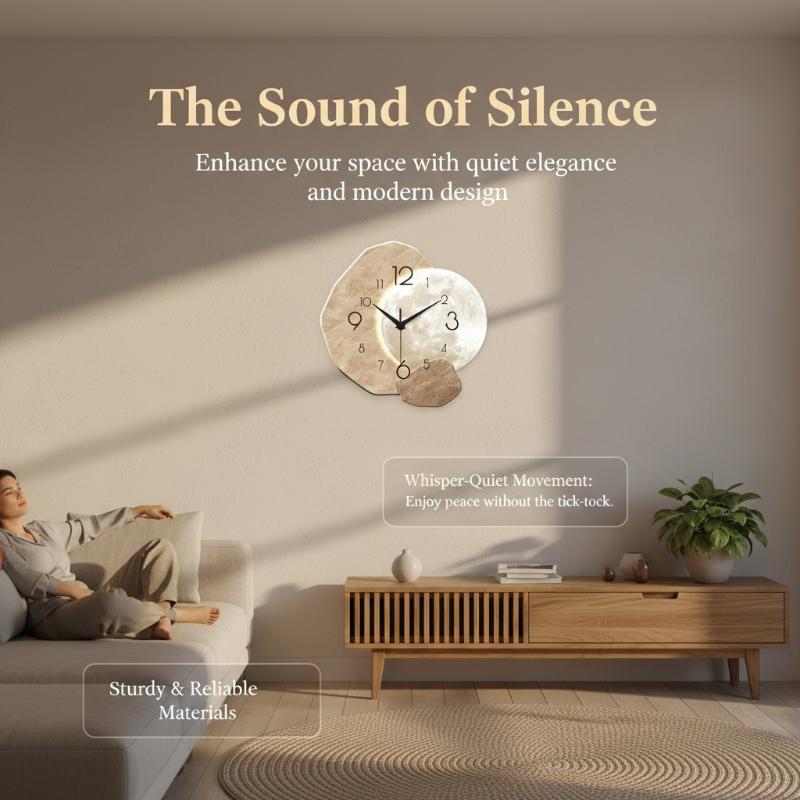 Wall Clock Silent - Minimalist Lunar Design Silent Wall Clock