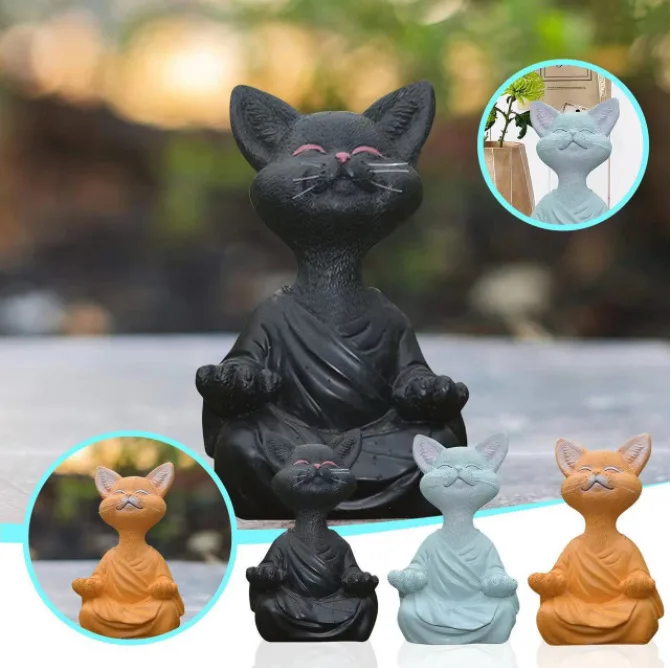 Home Decor Za - Meditation Cat Sculpture Garden Decoration Resin