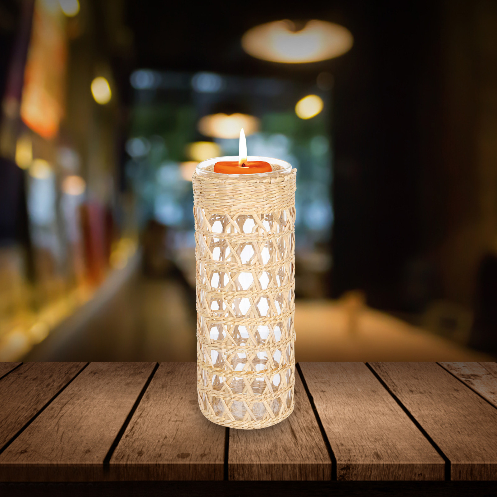 Home Decor Glass - Glass Aromatherapy Cup Straw Weaving Mosaic