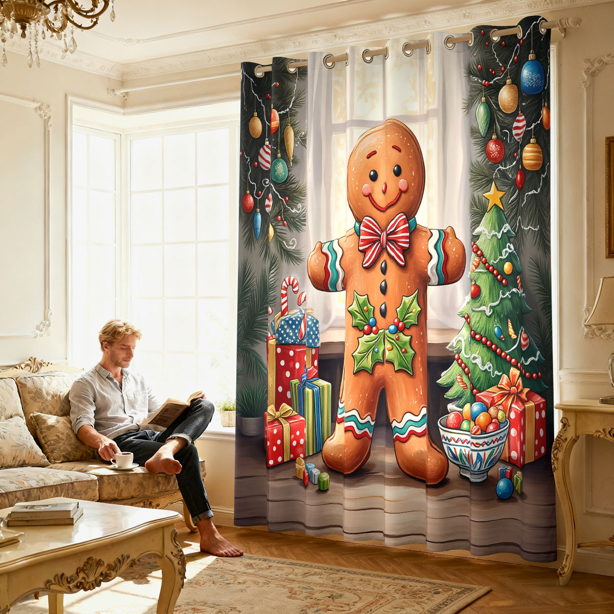 Christmas Gingerbread Man Xmas - Home Decor Curtains ulasan dan harga
