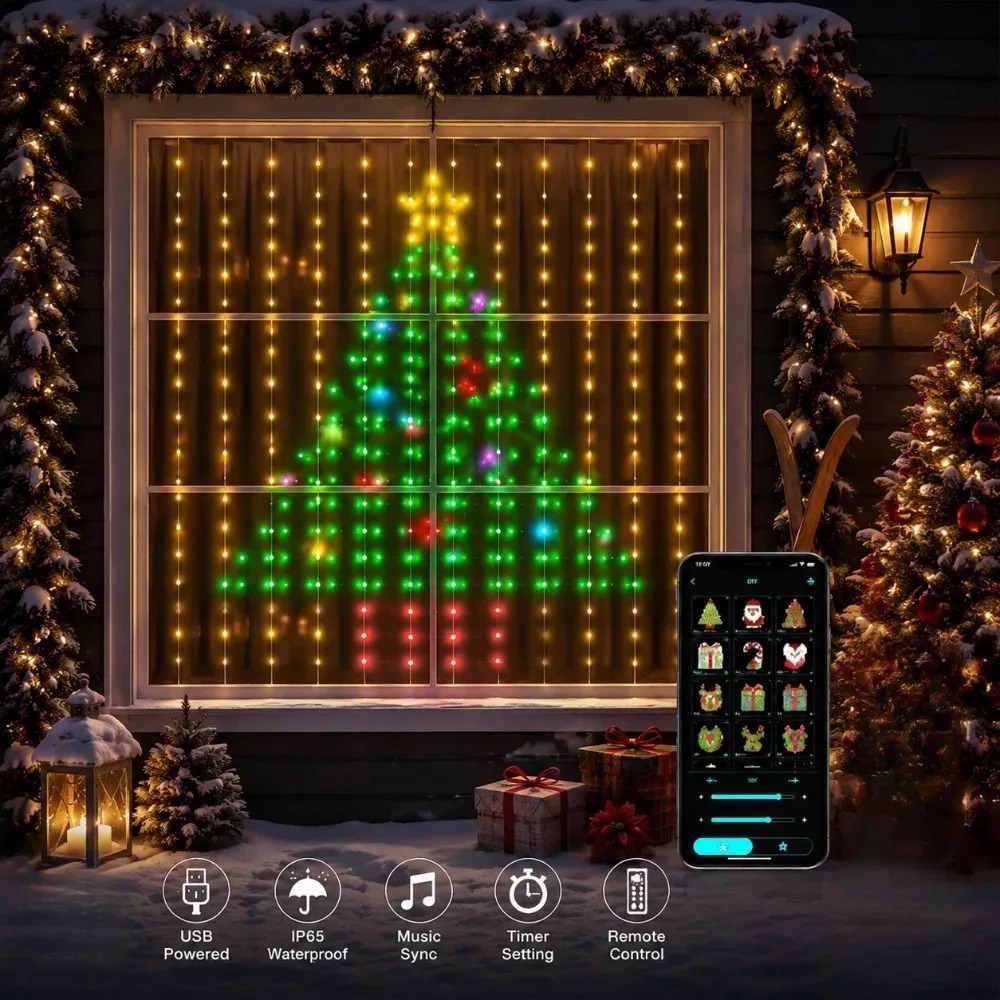 Christmas Light String LED Cur - Home Decor Curtains ulasan dan harga