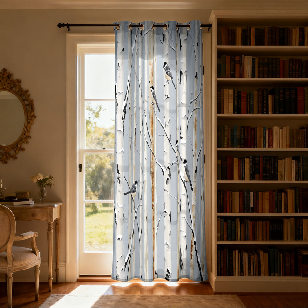 1pc birch forest titmouse prin - Home Decor Curtains ulasan dan harga