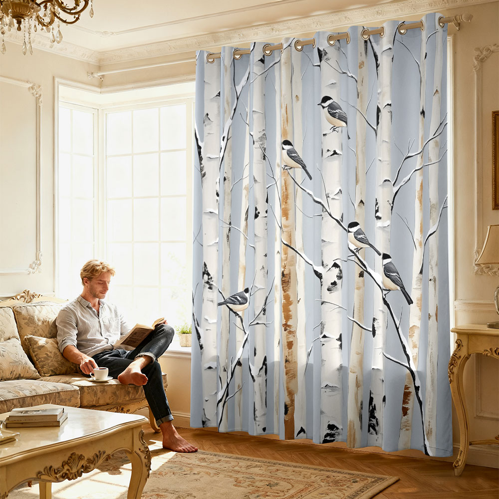 1pc birch forest titmouse prin - Home Decor Curtains ulasan dan harga