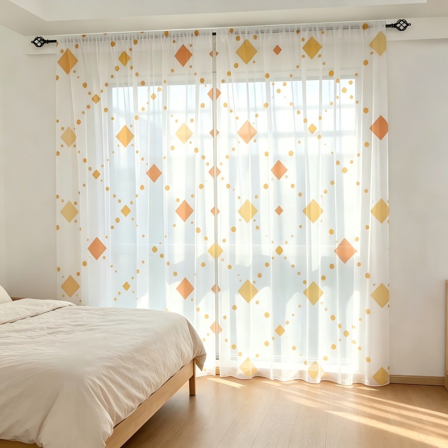2PCS Digital Print Sheer Curta - Home Decor Orange ulasan dan harga