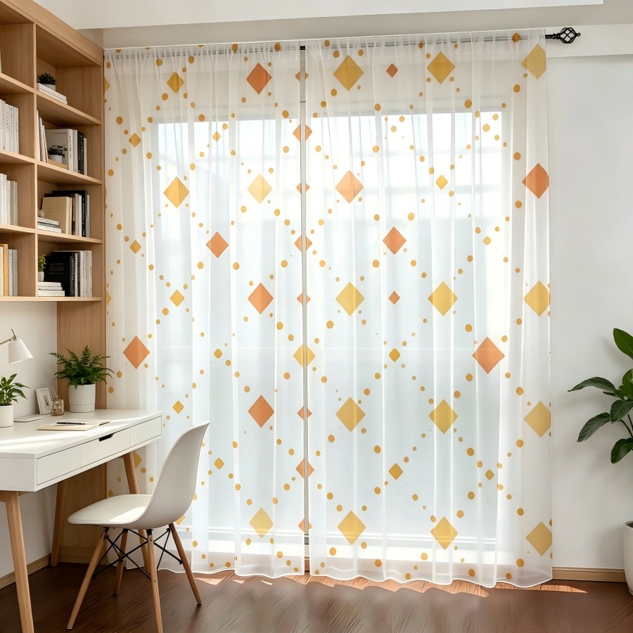 2PCS Digital Print Sheer Curta - Home Decor Orange ulasan dan harga
