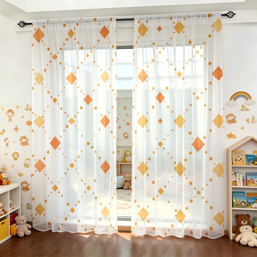 2PCS Digital Print Sheer Curta - Home Decor Orange ulasan dan harga
