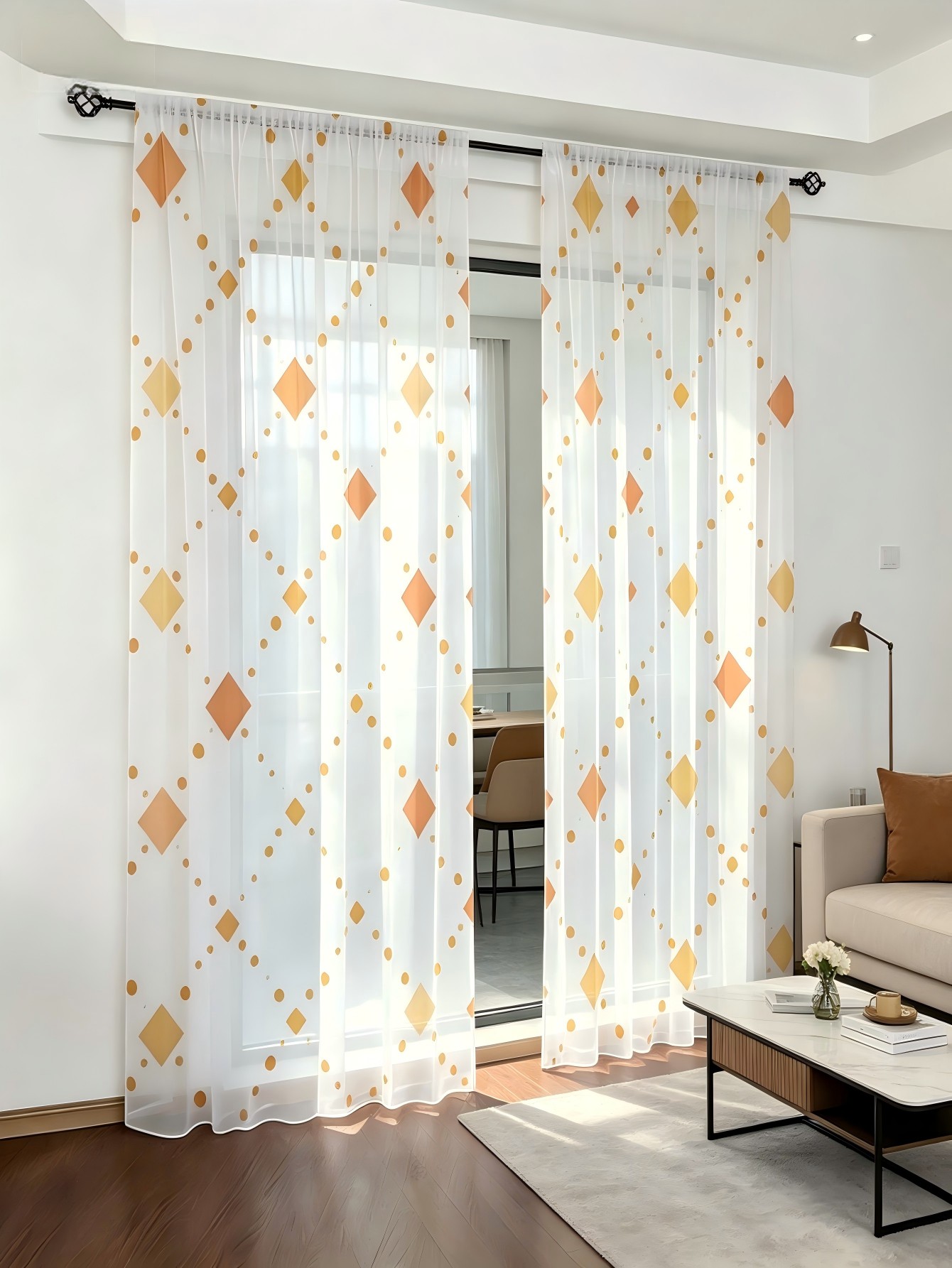 2PCS Digital Print Sheer Curta - Home Decor Orange ulasan dan harga