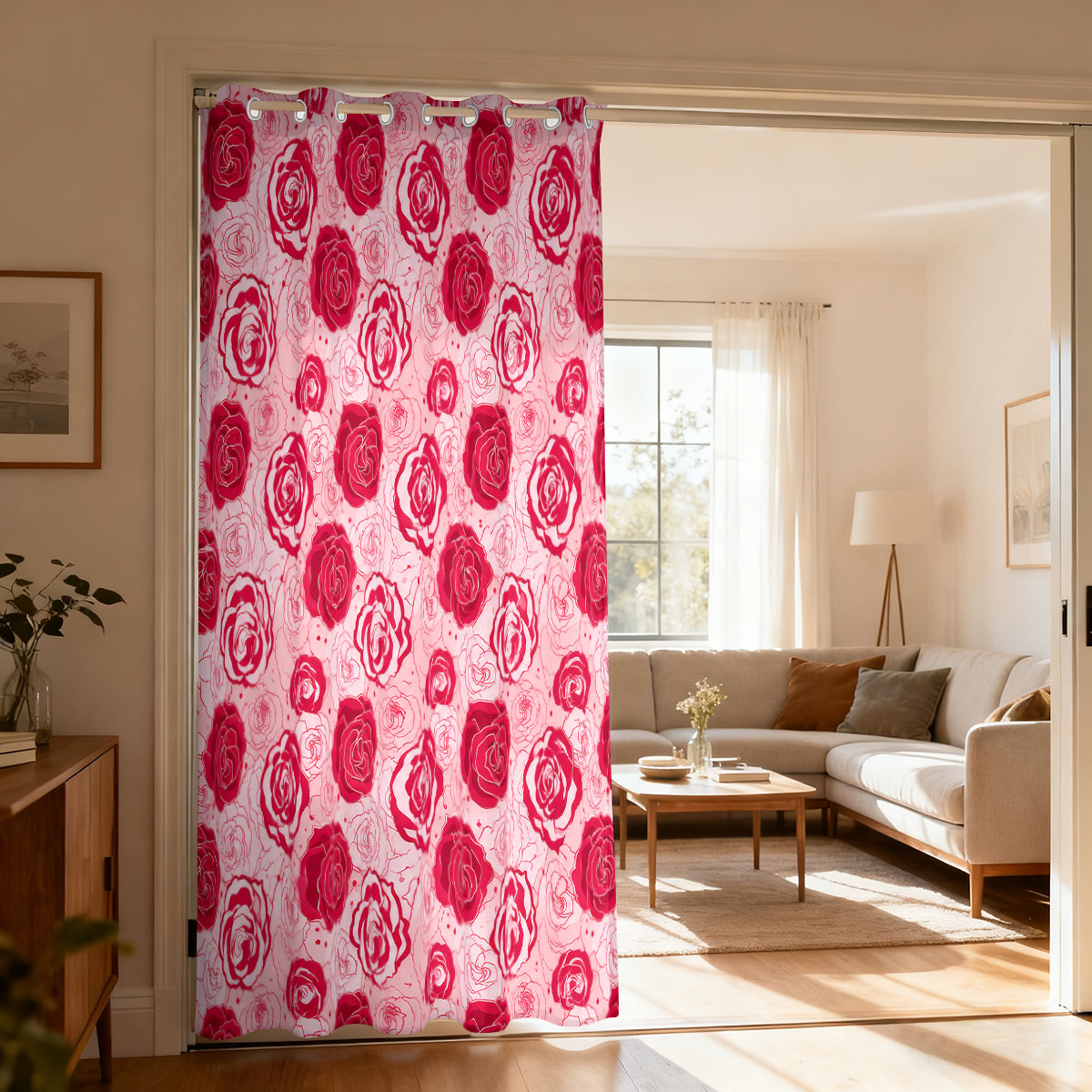 1pc Light Green Base Pink Rose - Home Decor Curtains ulasan dan harga