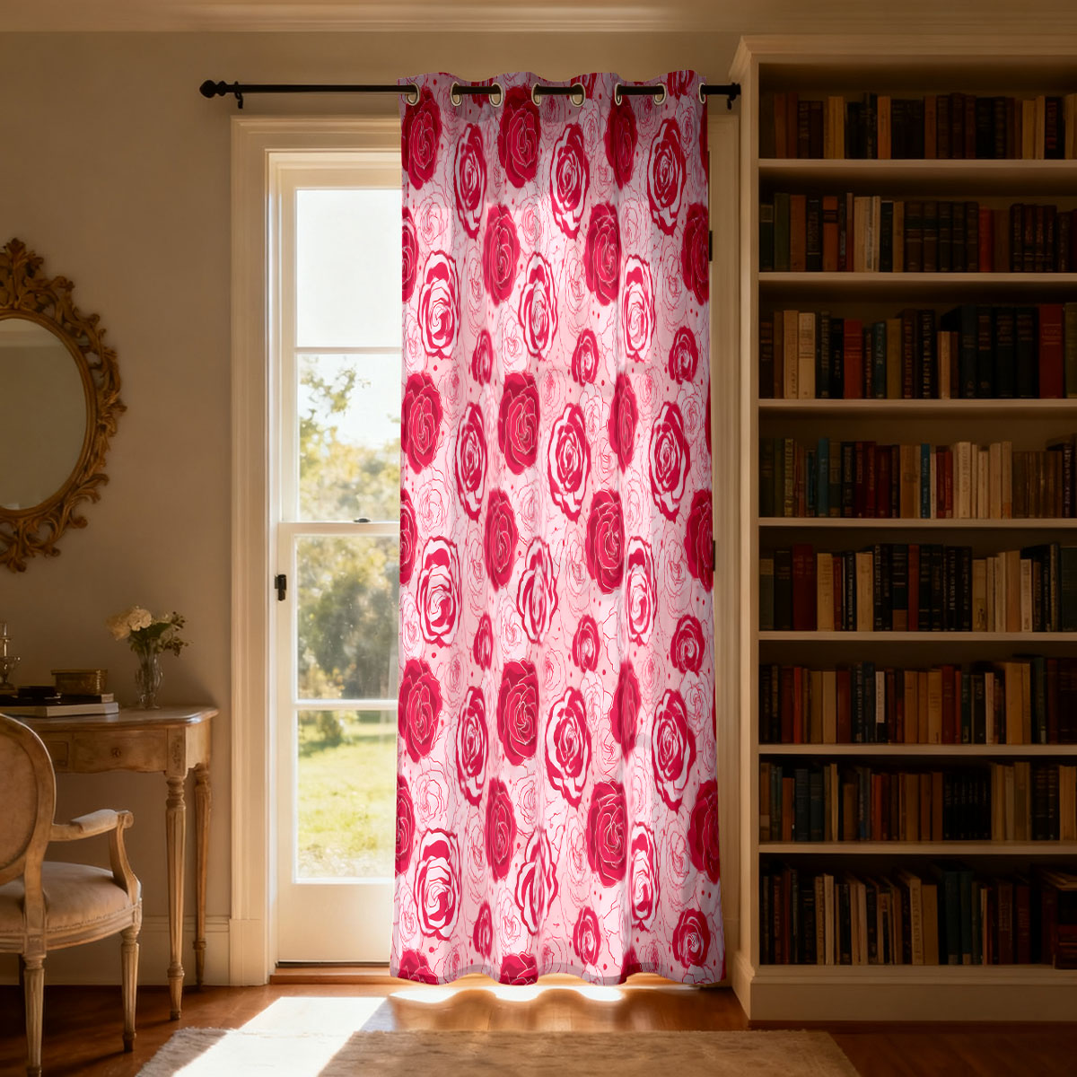 1pc Light Green Base Pink Rose - Home Decor Curtains ulasan dan harga