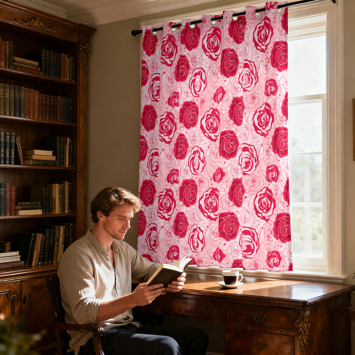 1pc Light Green Base Pink Rose - Home Decor Curtains ulasan dan harga