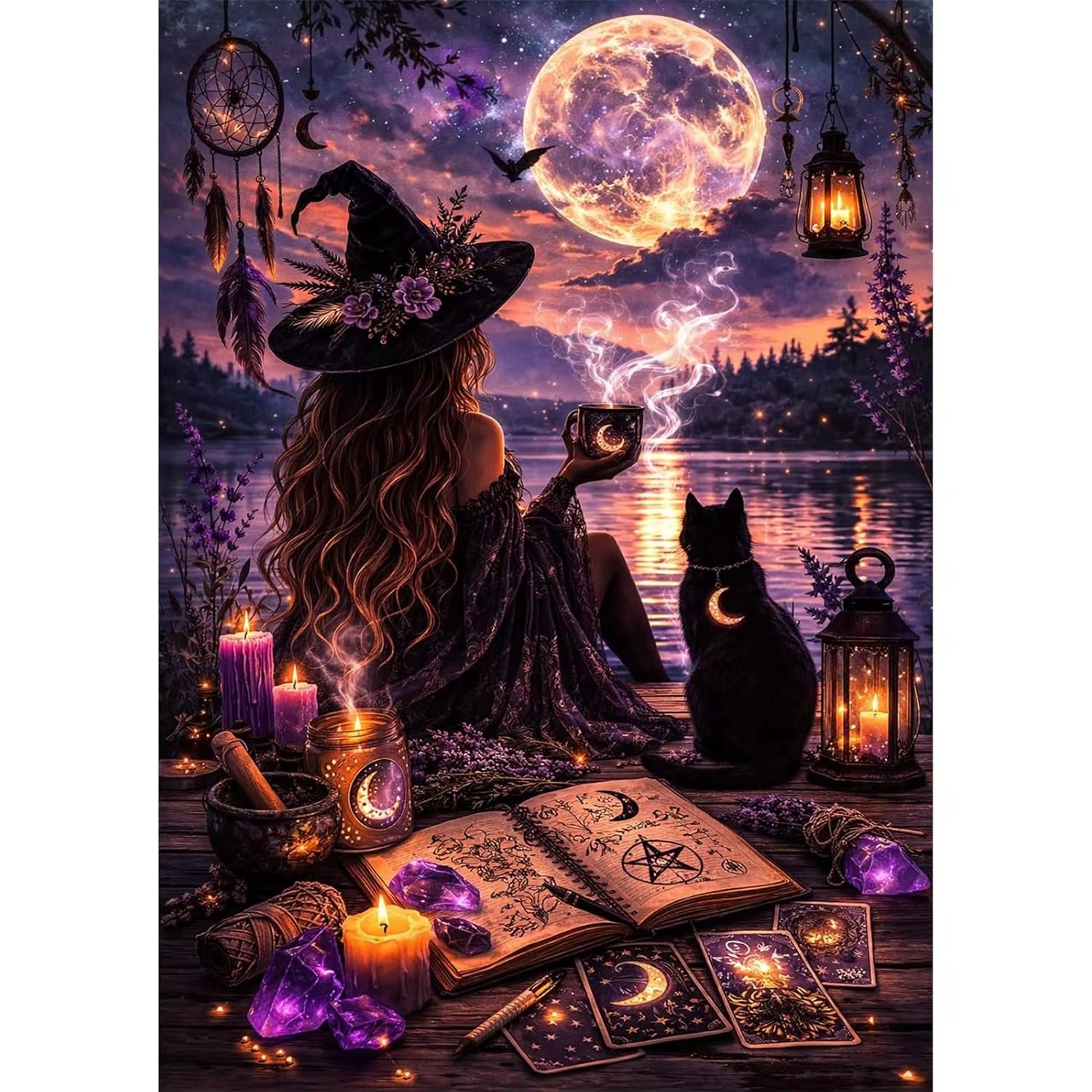 Witch With Black Cat Under Ful - Home Decor Under 1000 ulasan dan harga