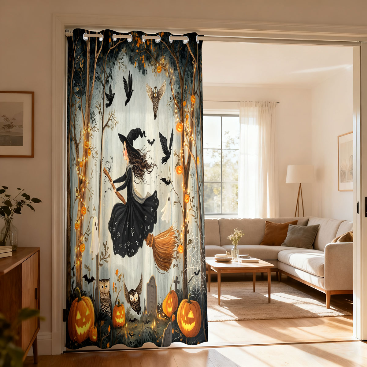 1PC Halloween Witch Pumpkin Gh - Home Decor Curtains ulasan dan harga