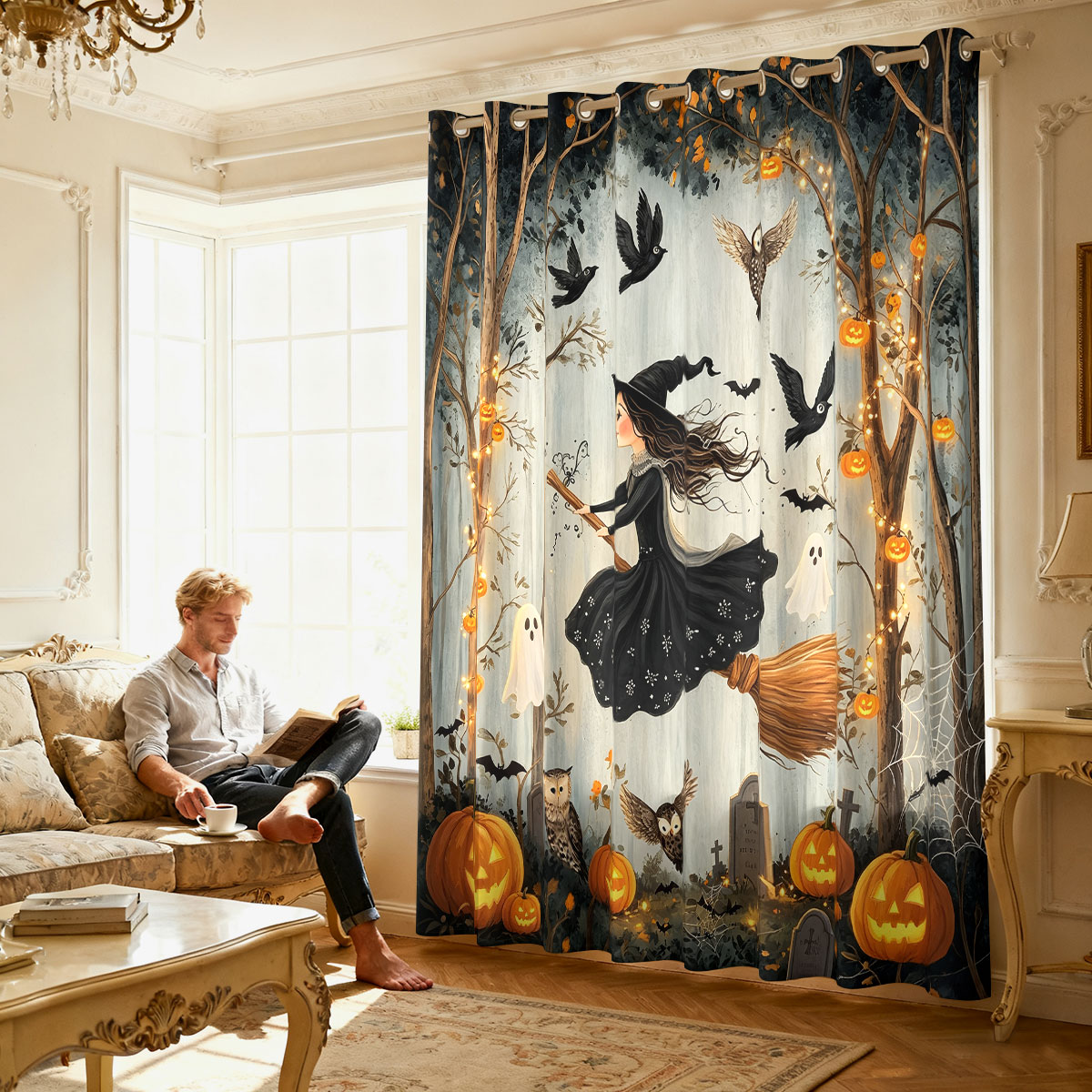 1PC Halloween Witch Pumpkin Gh - Home Decor Curtains ulasan dan harga