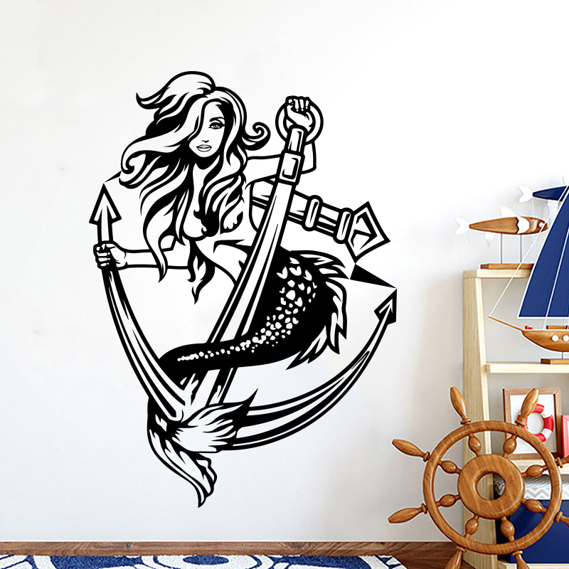 Sexy Mermaid Girl Lady Anchor  - Home Decor Vinyl Flooring ulasan dan harga