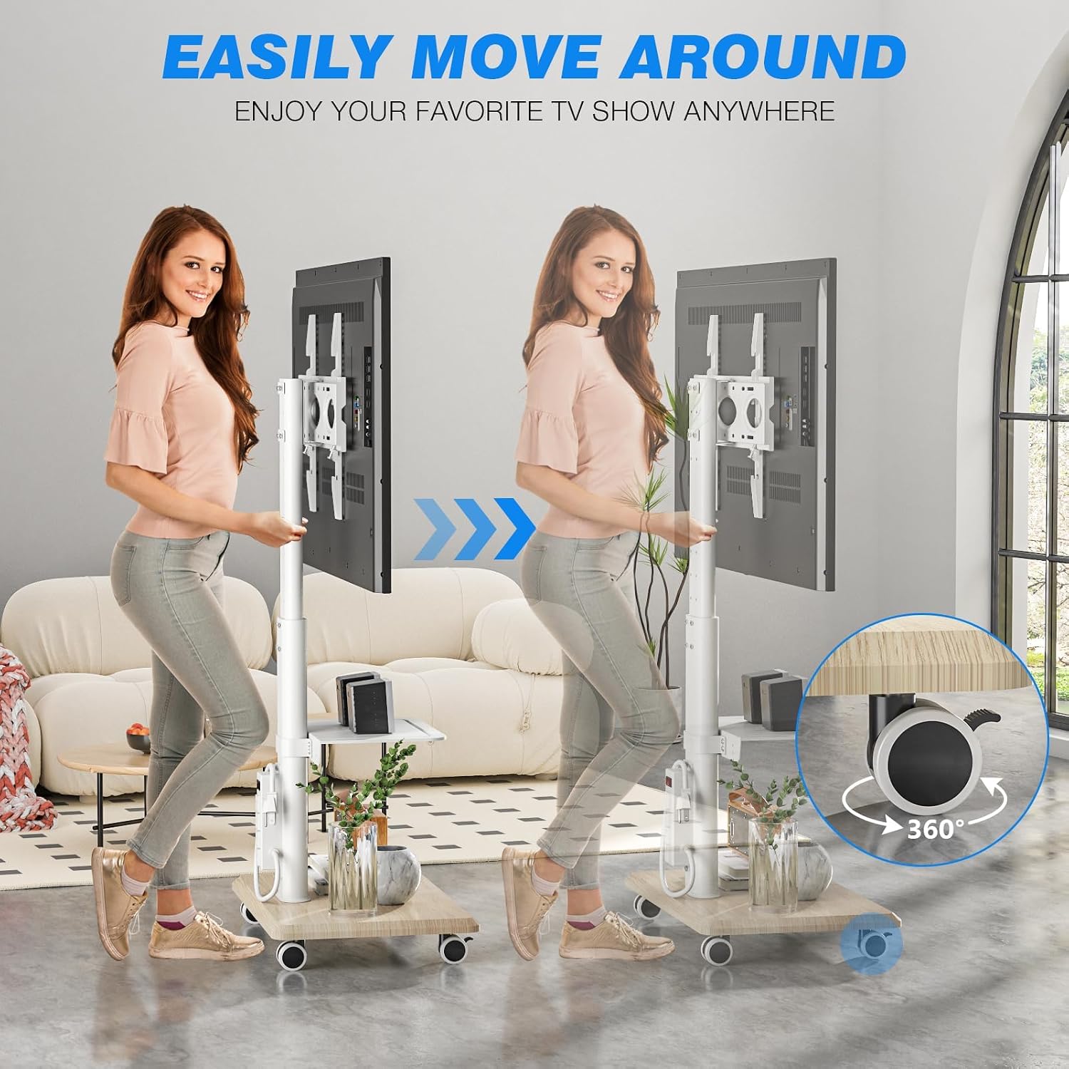 Sleek Rolling TV Stand with Po - Home Decor On Wheels ulasan dan harga