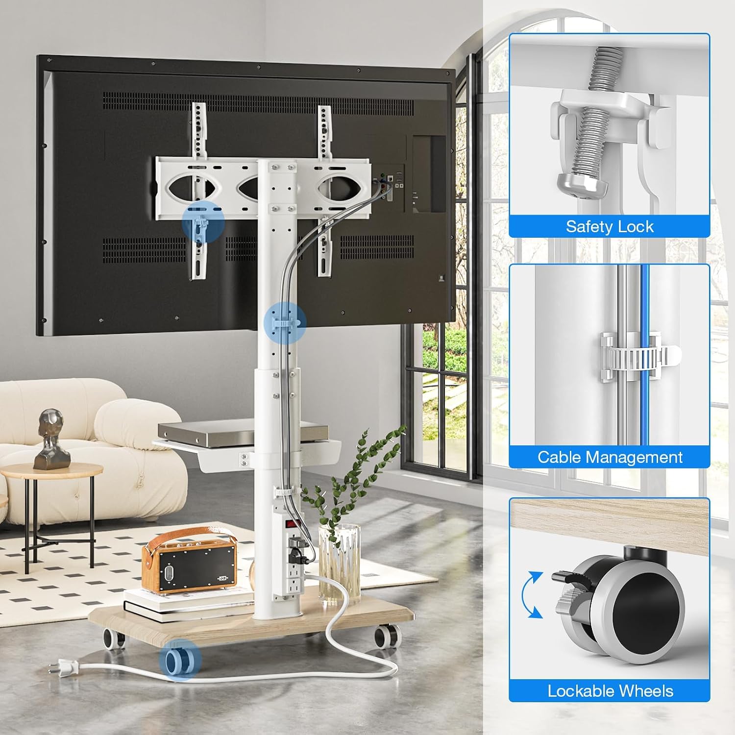 Sleek Rolling TV Stand with Po - Home Decor On Wheels ulasan dan harga