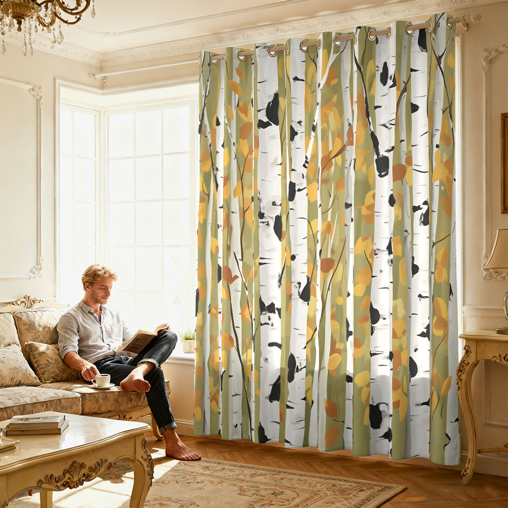 1pc autumn birch forest print  - Home Decor Curtains ulasan dan harga